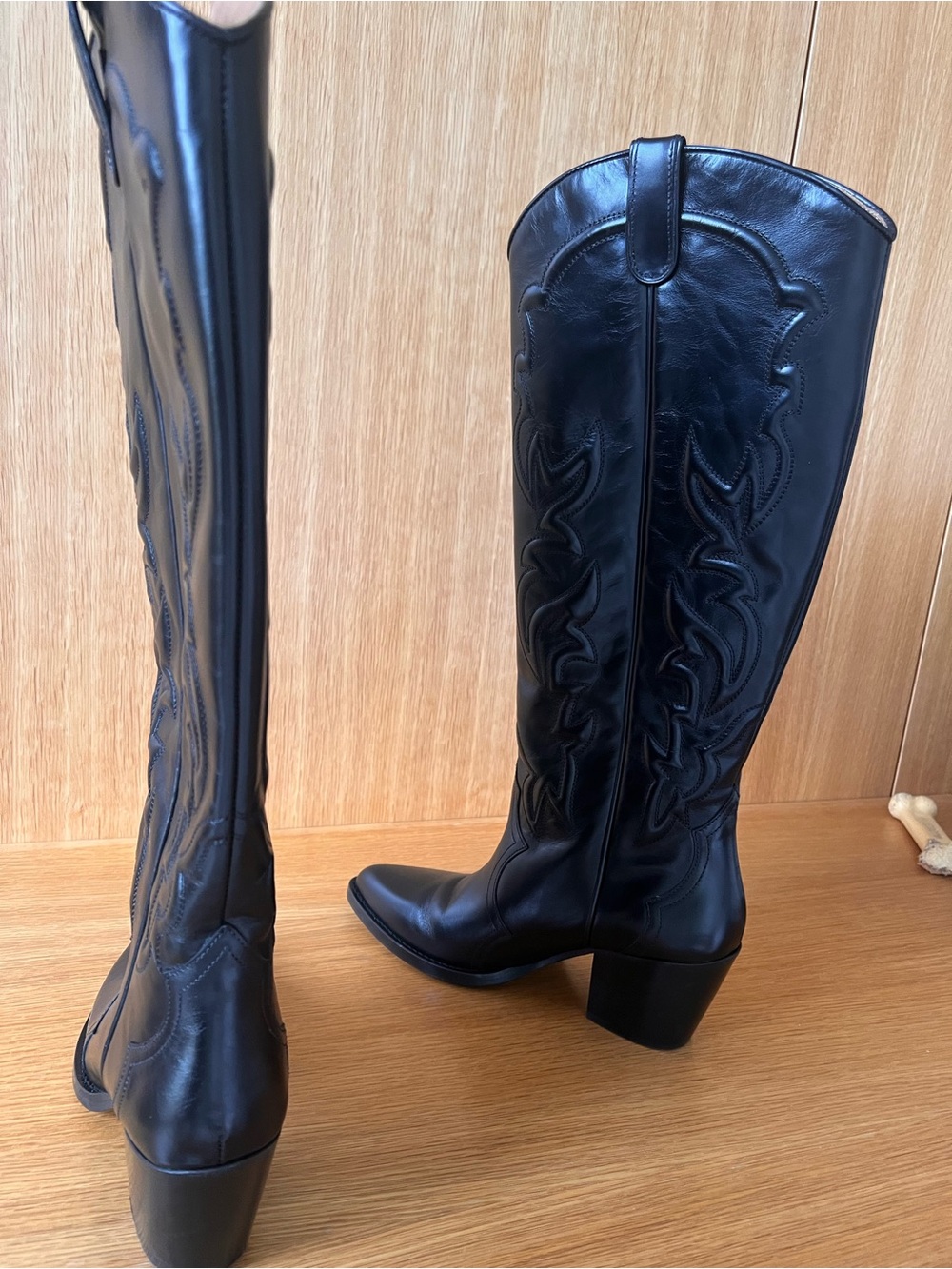 Maje Black Leather Knee-High Western Boots - Picture 5 of 7